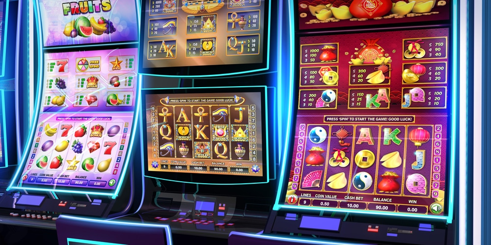 3 moderna kazino aparata sa slot igrama među kojima su i voćkice, raznobojna grafika, 6 ekrana, simboli