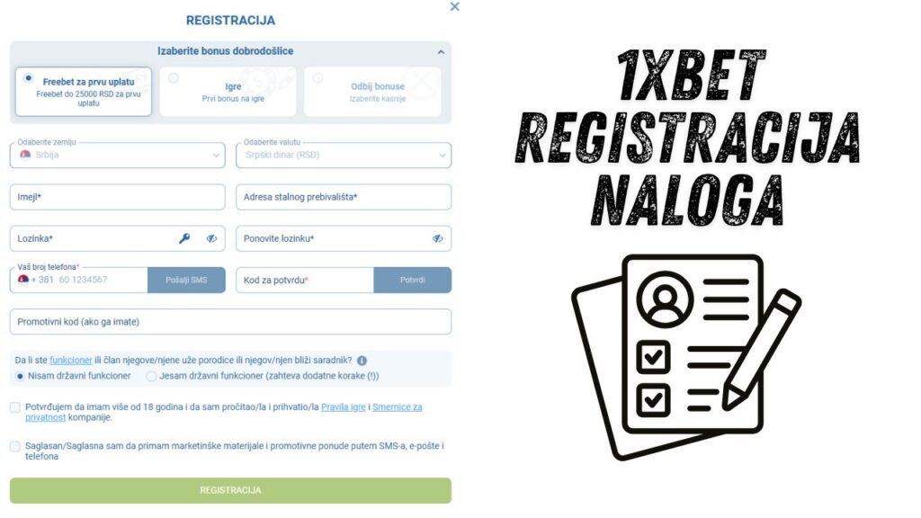 Registracija naloga u 1xbet kazinu