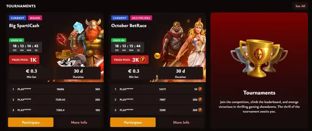 Big SpartiCash i October BetRace prikazuju različite osnove bodovanja i različito označene nagradne fondove.